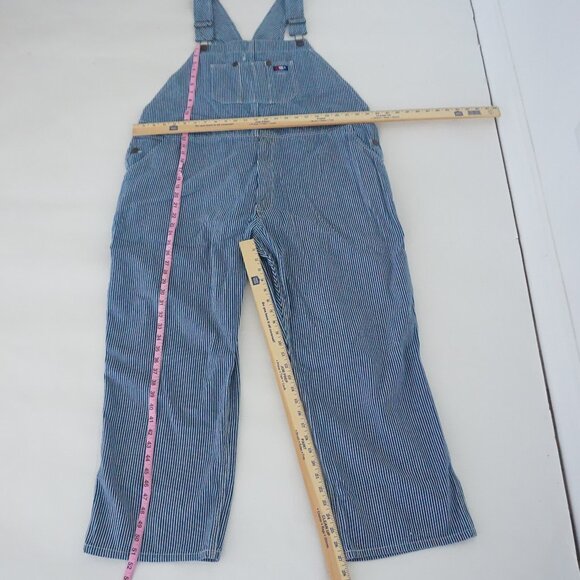 USA Works Blue Stripe Denim Overalls Railroad Carpenter Retro 80s 90s Workwear L - Picture 2 of 15
